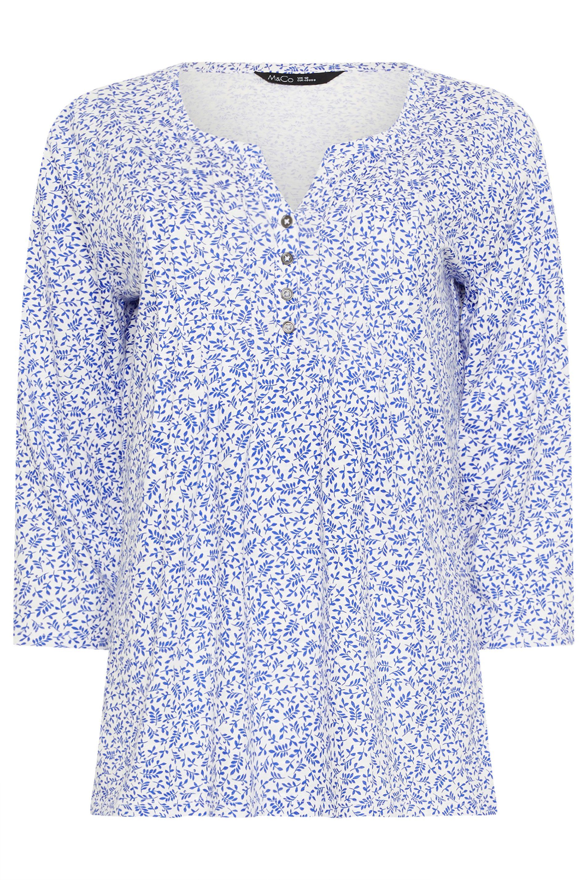M&Co Floral Cotton Henley Top