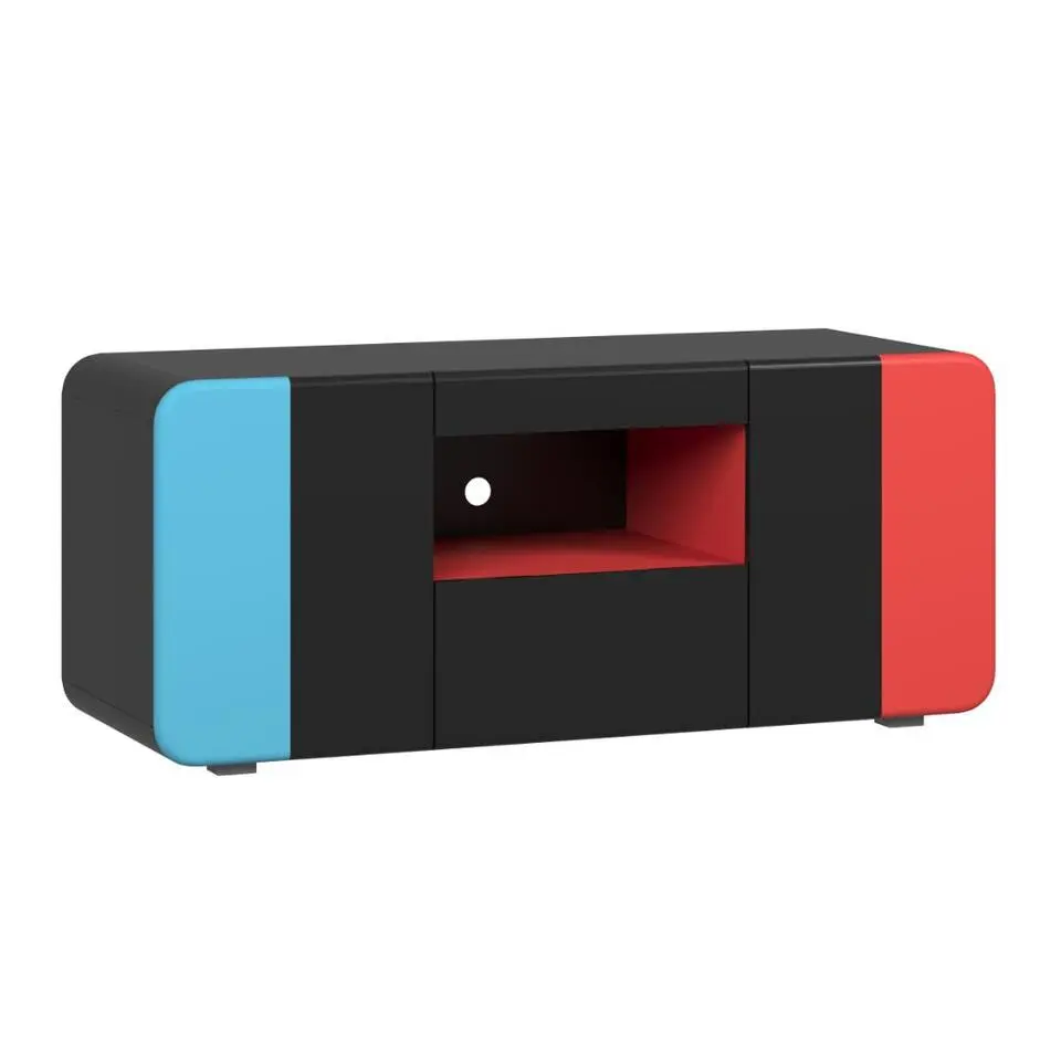 Hioshop LevelUp TV-meubel 2 deuren- 1 lade- 1 plank zwart- rood- blauw