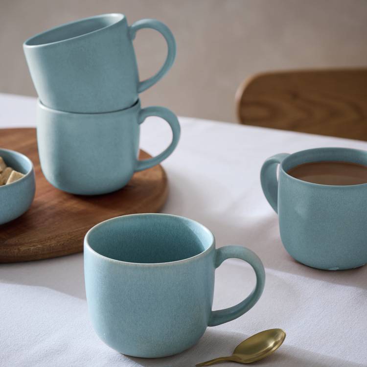Habitat Set of 4 Reactive Stoneware Mugs - Soft Blue