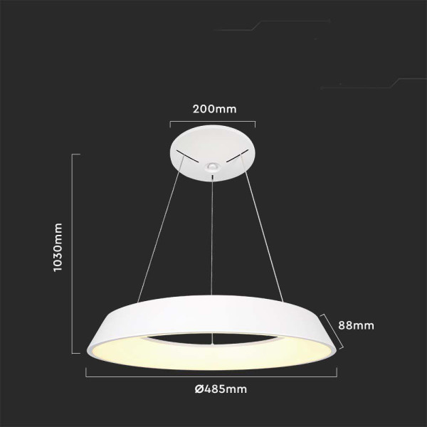 Lampa wisząca VT-7755 biała LED 1x48W Ciepła biel 5000lm V-TAC