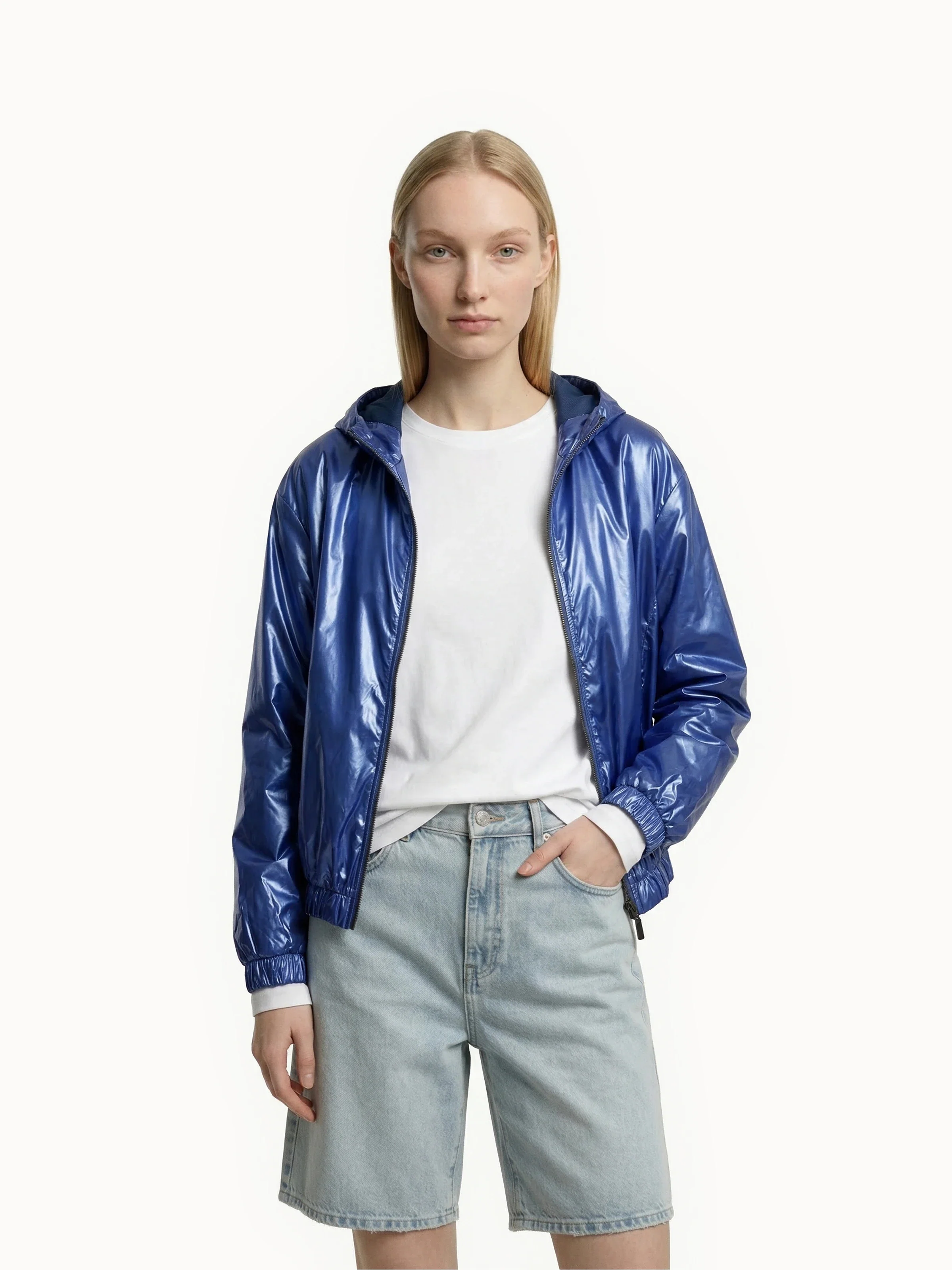 Veste de pluie zippée déperlante effet métallisé