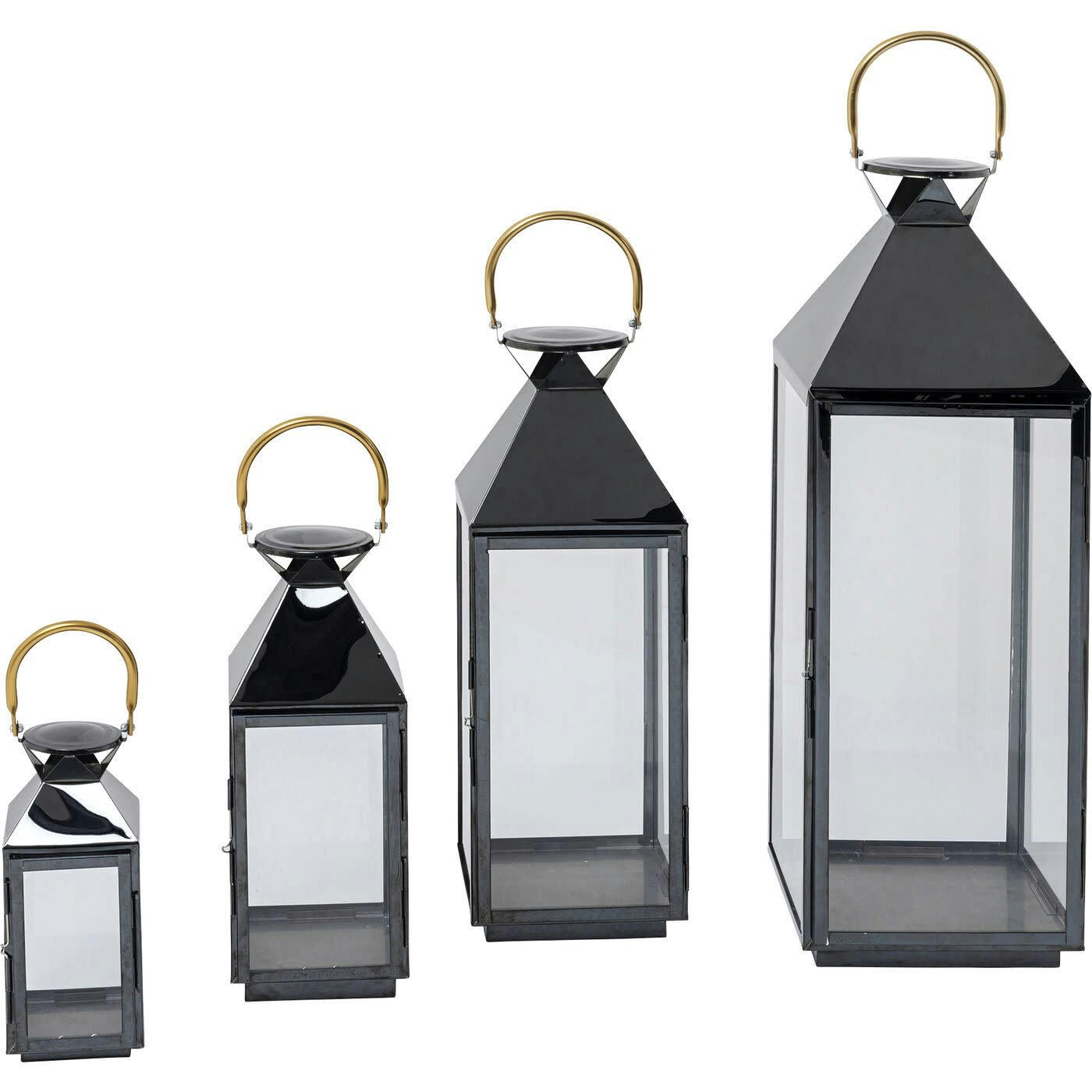 TRIPLES - Set de 4 lanternes en acier inoxydable noir et en verre