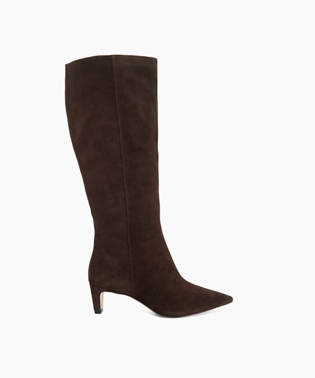 Smoulder Brown - Suede Heeled Knee-High Boots