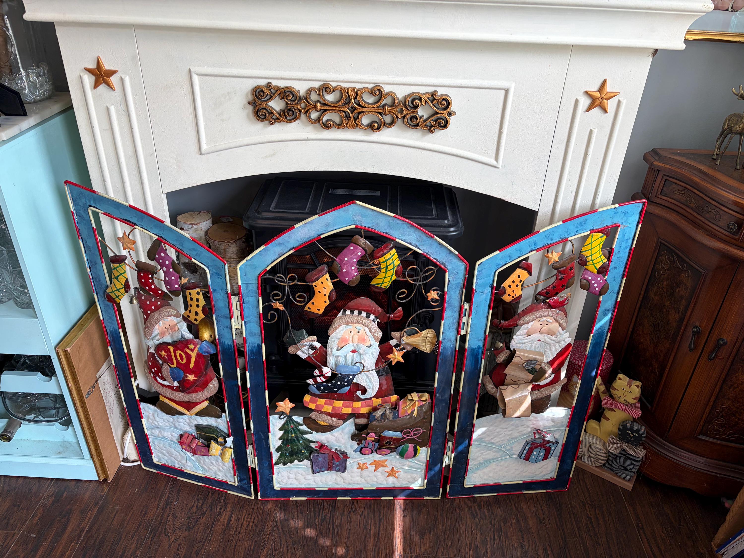 Santa Clause 3D Fireplace Screen | Christmas | Presents | 30 Inches | Folding |