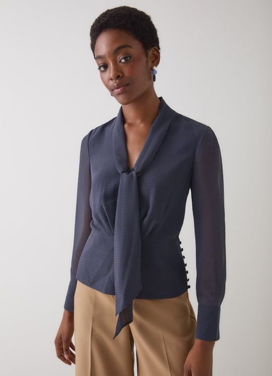 Rosie Midnight Houndstooth Print V Neck Blouse