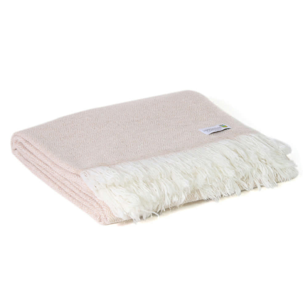 CAMEL - Plaid cachemire et laine léger motif diamant camel 130 x 230 cm