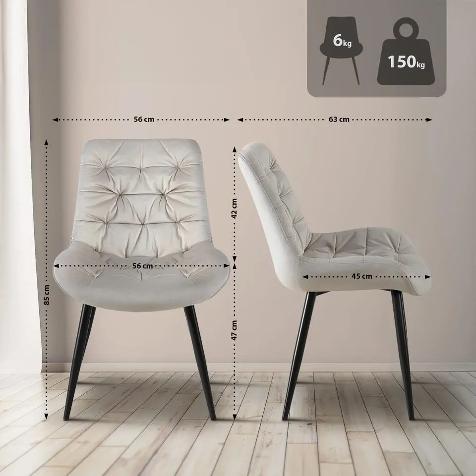 CLP Eetkamerstoel Rossford zwart Frame - Fluweel - grijs