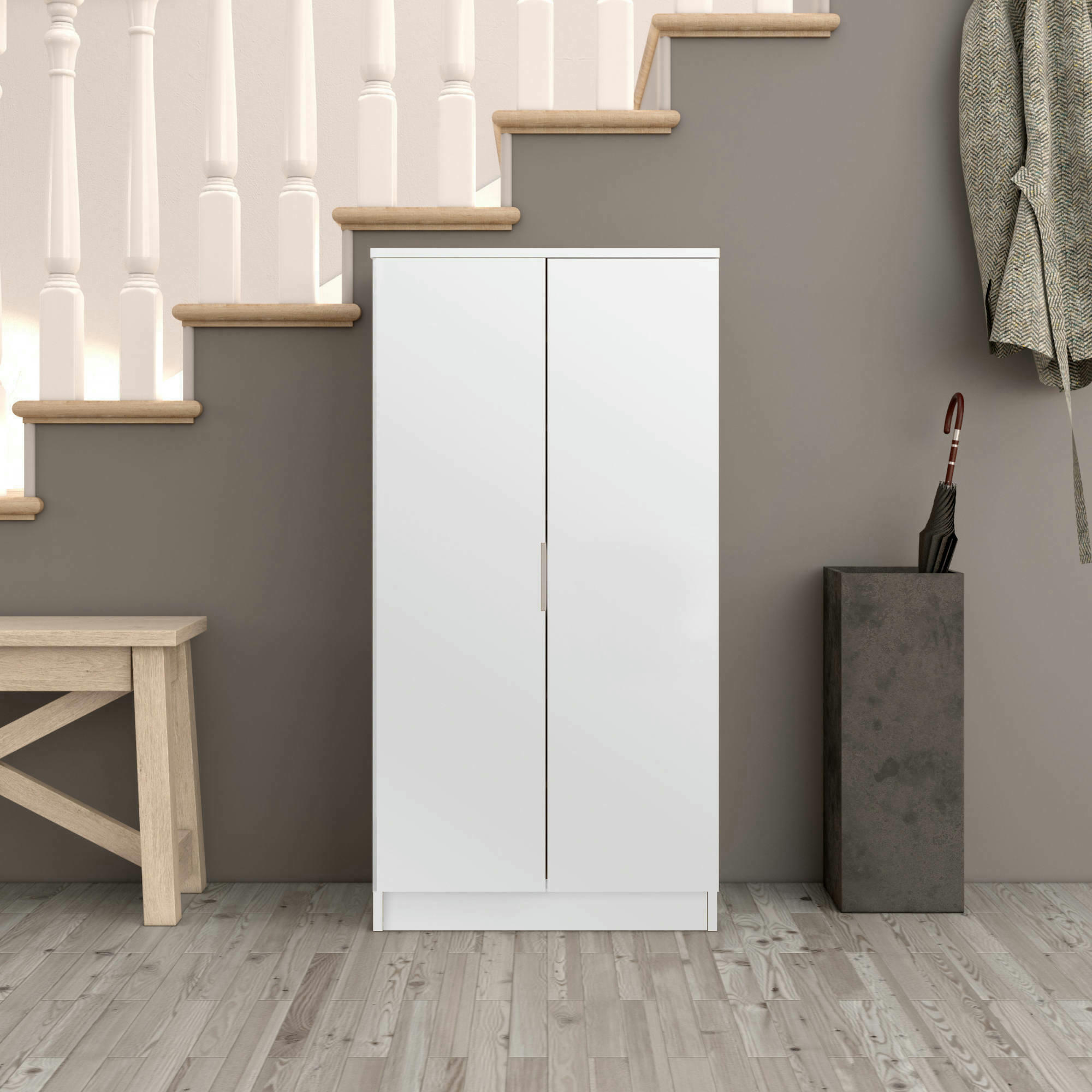 - Armoire polyvalente à 2 portes effet bois blanc