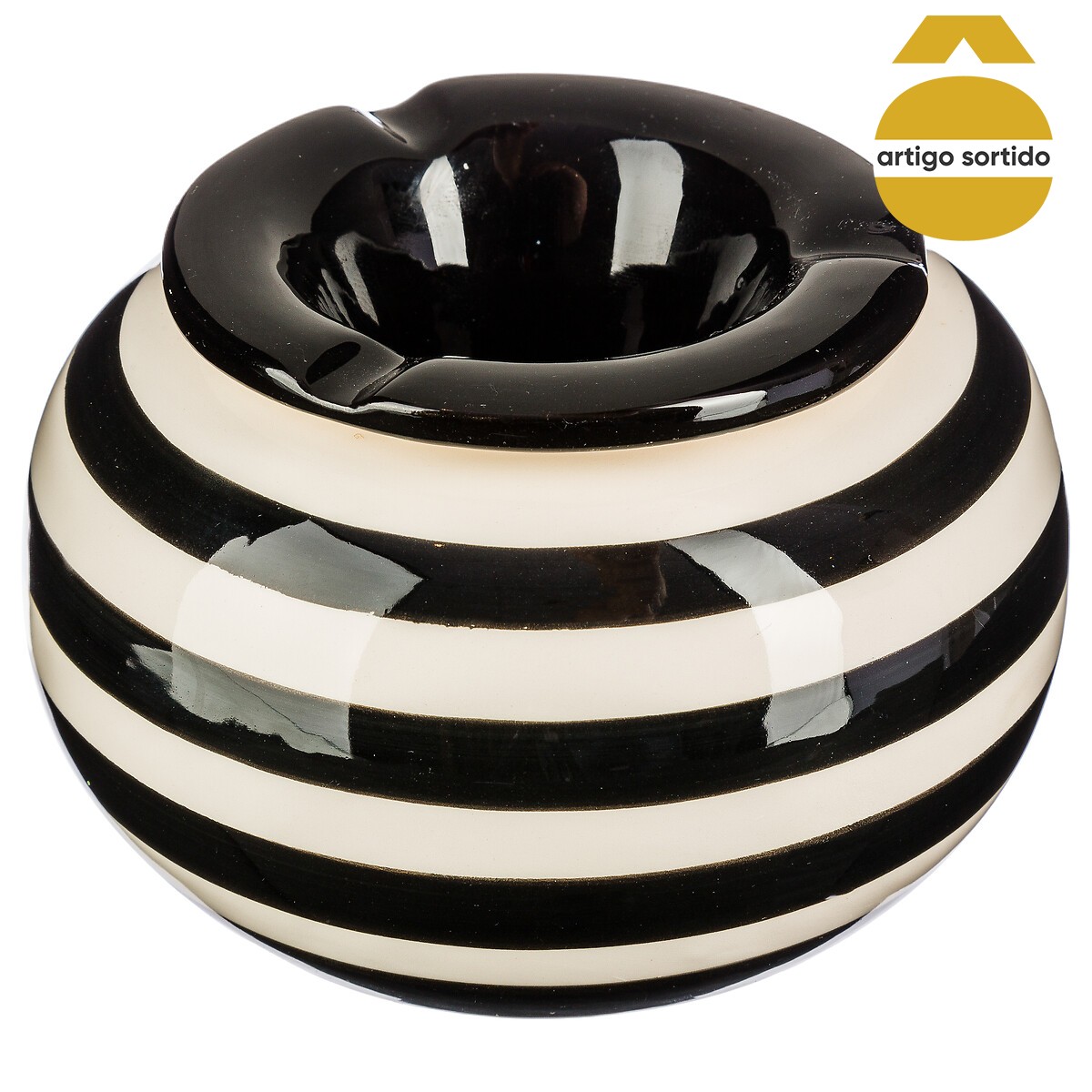 Cinzeiro de cerâmica com riscas