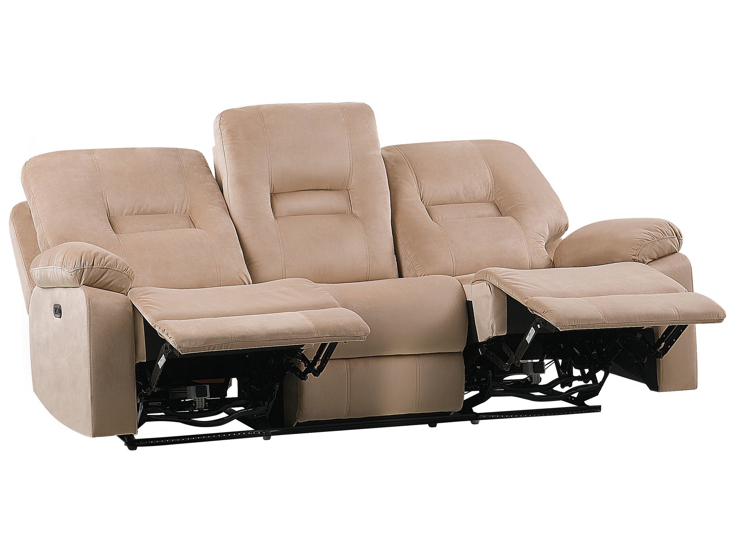Sofa rozkładana relaks welurowa beżowa LED