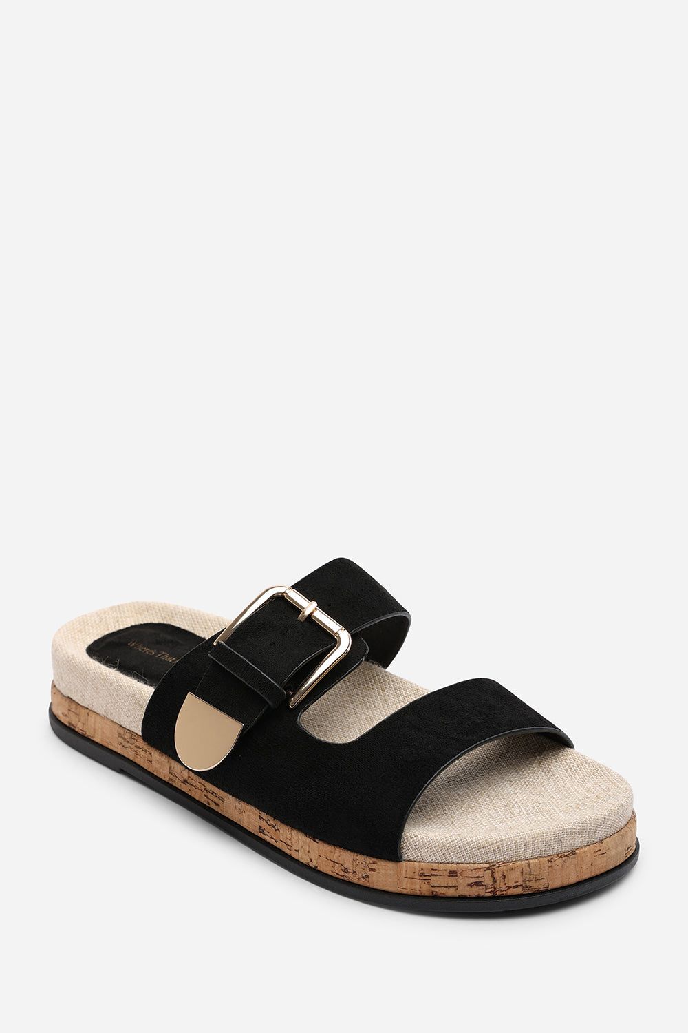 Where's That From Brelia' Dual Strap Flat Sandals with Buckle Closure