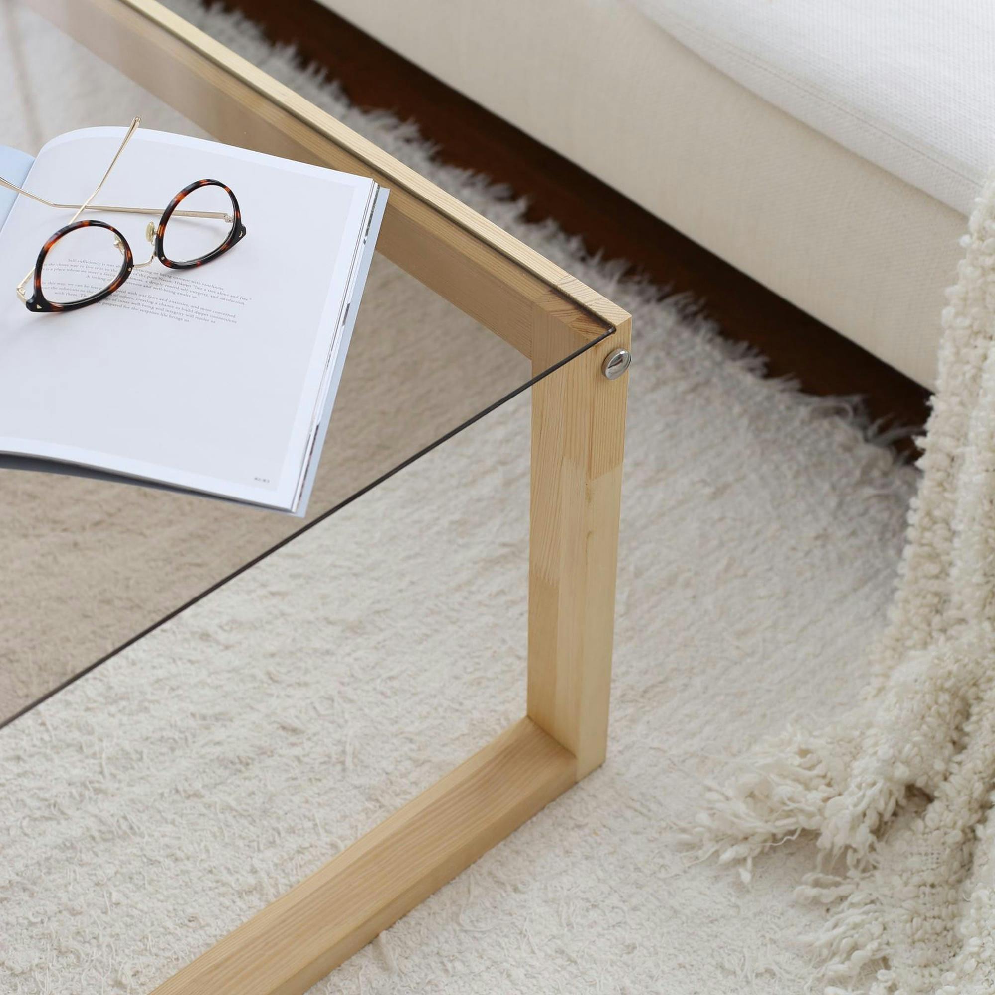Table basse verre fumé et bois clair - forme rectangle LHASA