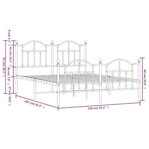NNEVL Metal Bed Frame with Headboard and Footboard White 153x203 cm Queen