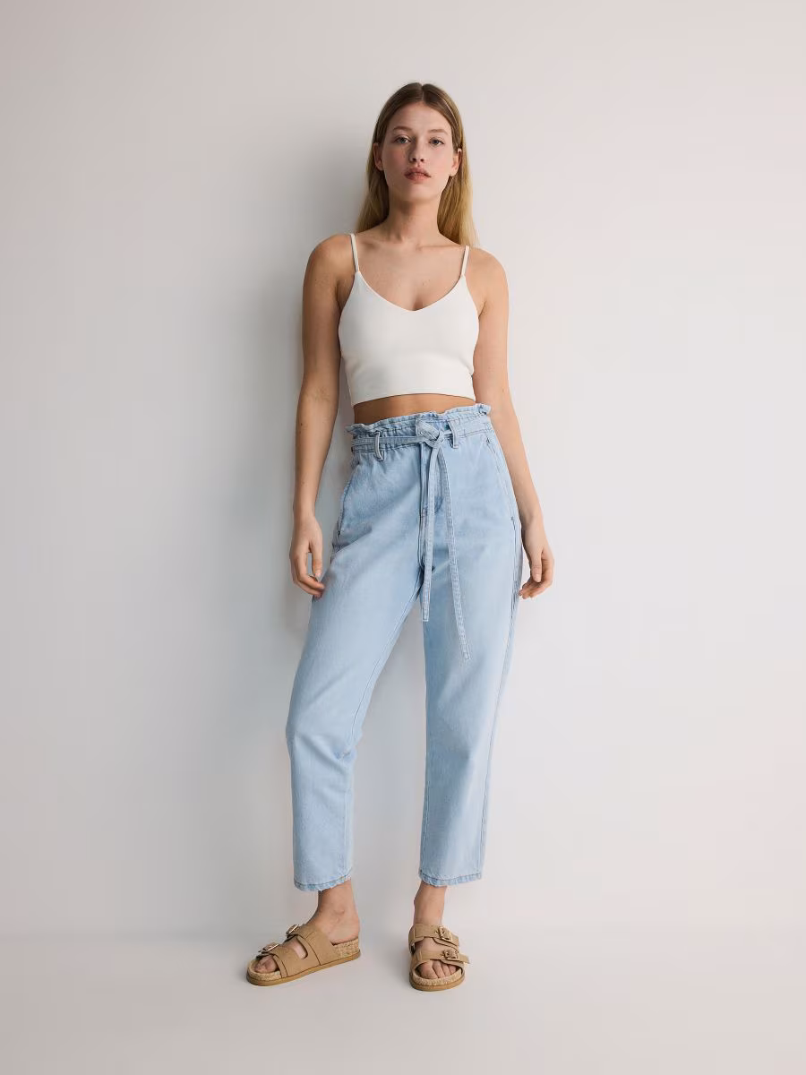 Tie Belt Paper Bag Jeans