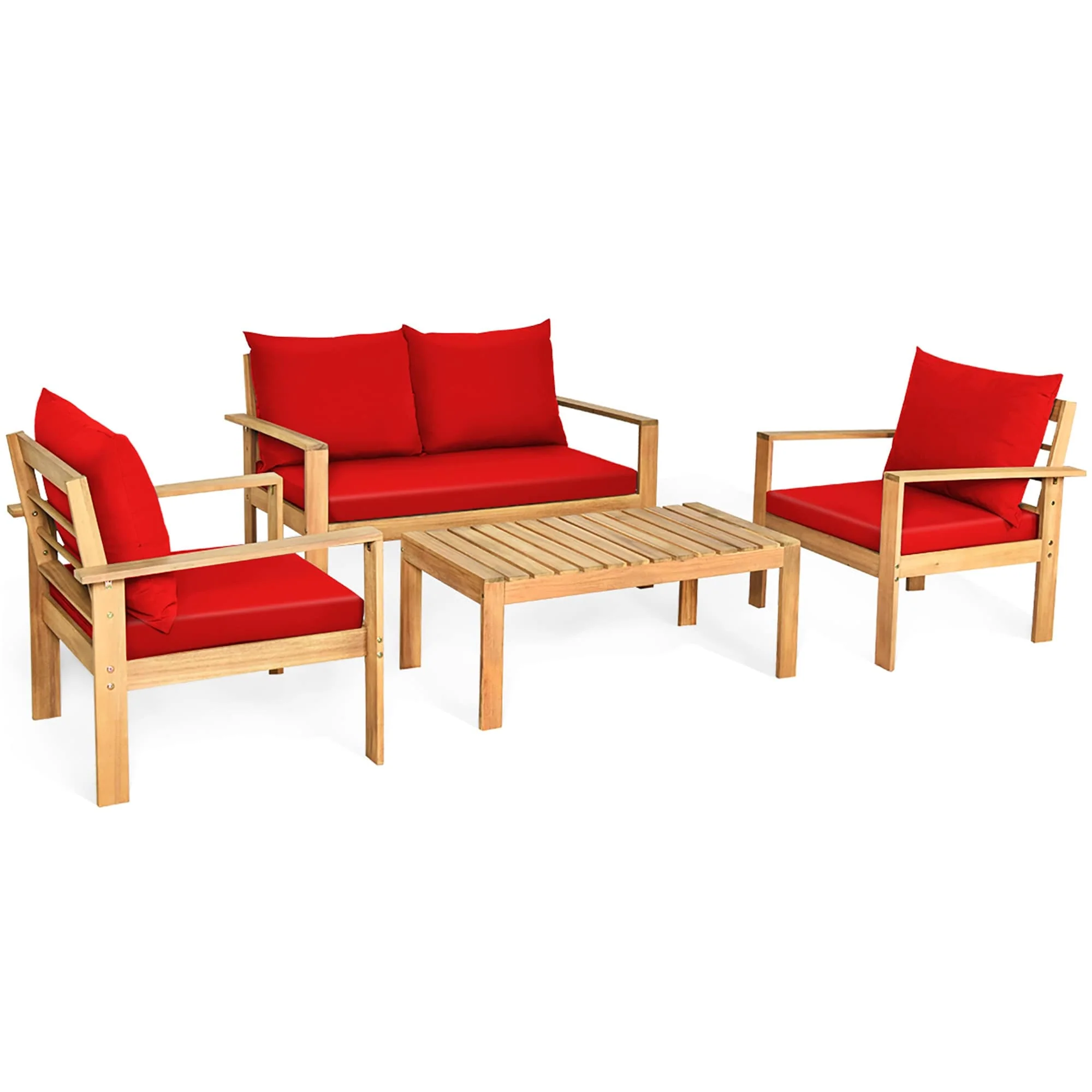 Outdoor 4 Piece Acacia Wood Chat Set Conversation Sofa and Table Set