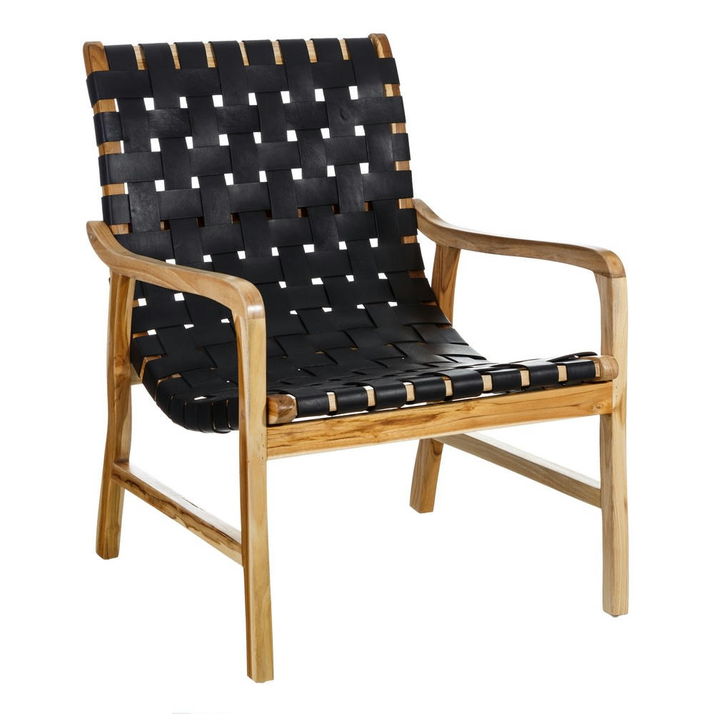 AKALA - Fauteuil avec finition cirée de bois massif en teck noir.