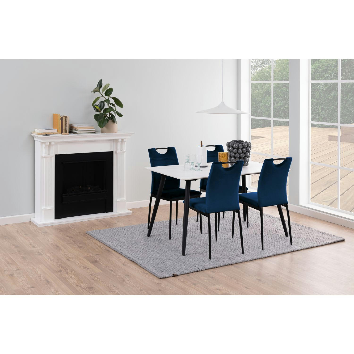 DINA - Lot de 4 chaises de salle à manger effet velours et métal bleu