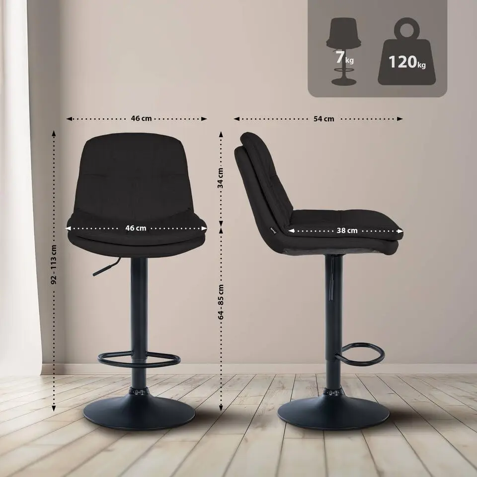 CLP Barkruk Laurel zwart Frame - Stof - zwart