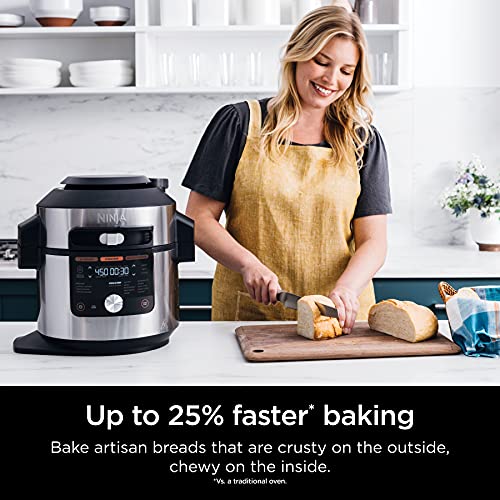 Ninja OL701 Foodi 14 in 1 SMART XL 8 Qt. Pressure Cooker Steam Fryer with SmartLid  Thermometer Auto Steam Release, that Air Fries, Proofs  More, 3 Layer Capacity, 5 Qt. Crisp Basket, Silver/Black(6.5 Quarts/2-Layer Meals)