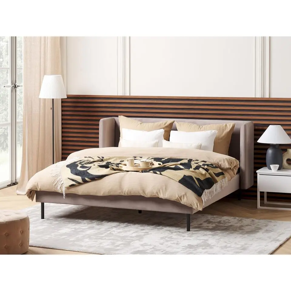 ARETTE - Tweepersoonsbed - Taupe - 160 x 200 cm - Fluweel