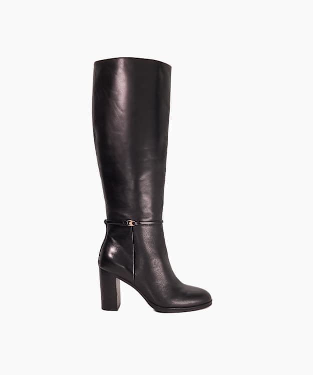 Starlling Black - Leather Knee-High Block Heel Boots
