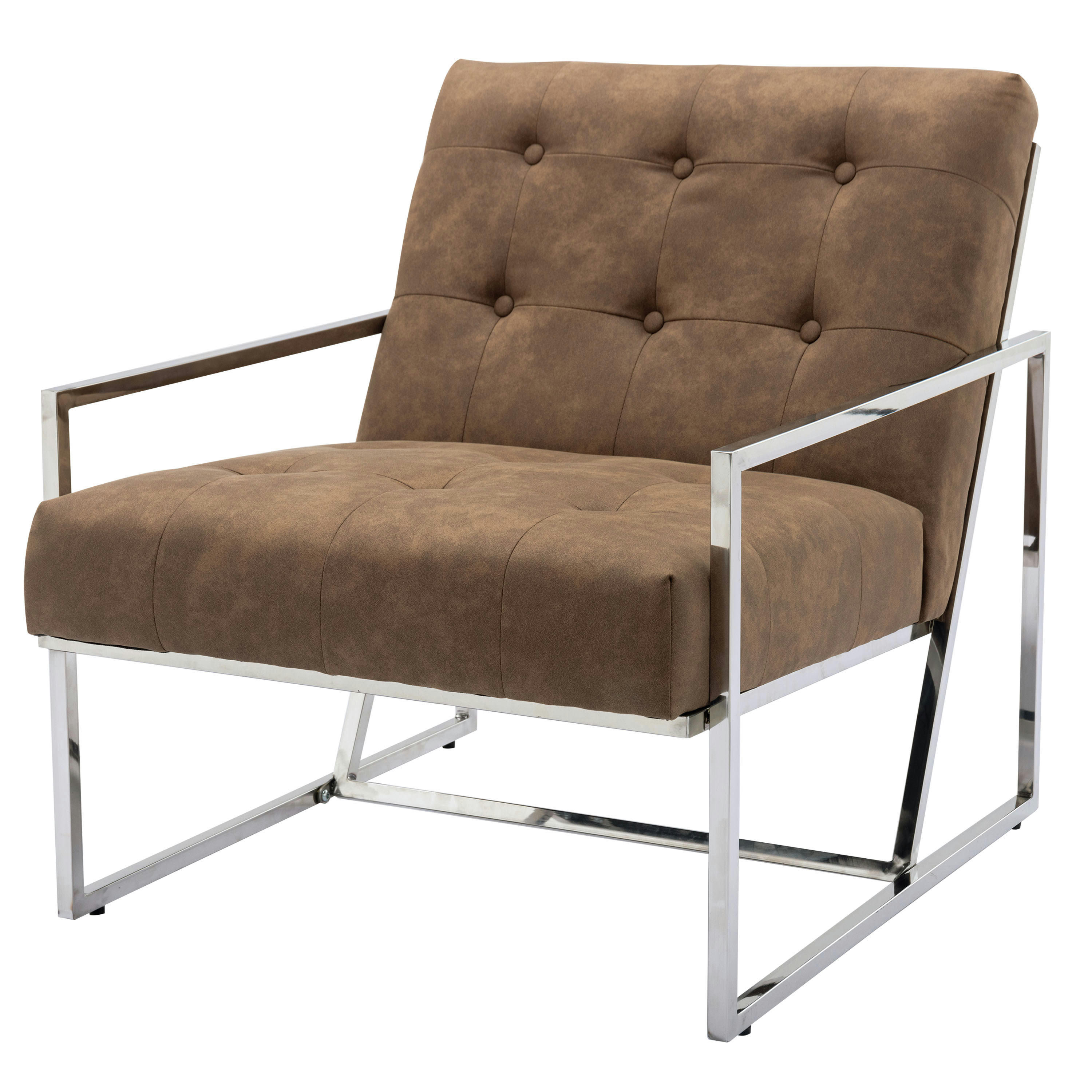 GREG - Fauteuil lounge en micro vintage marron et métal finition inox