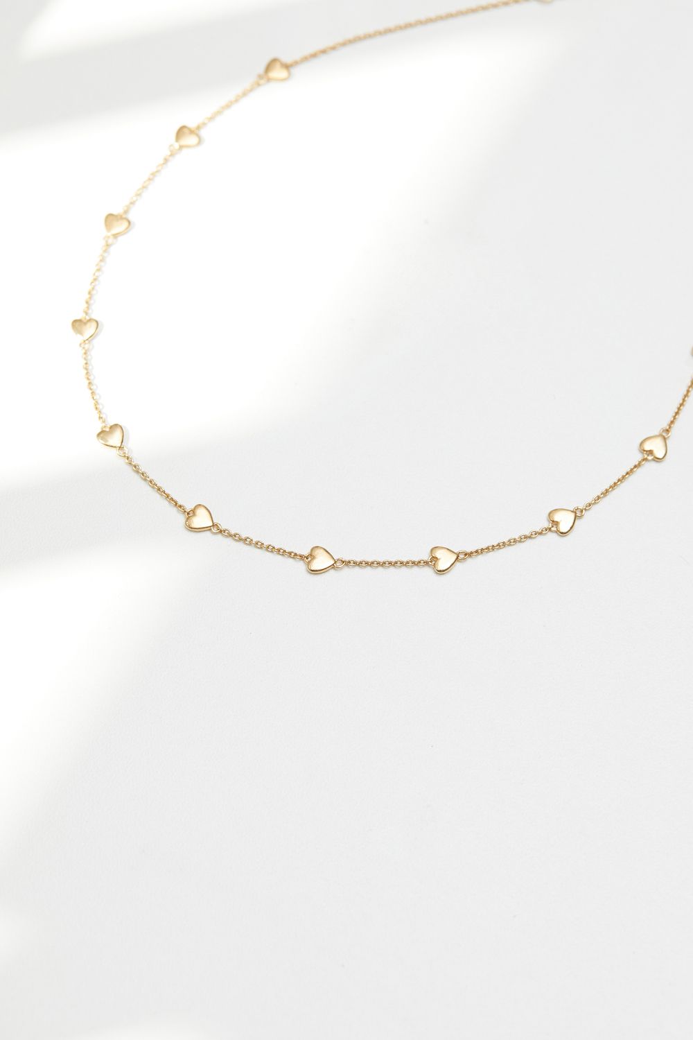 Simply Silver Gold Plated Sterling Silver 925 Polished Heart Station Necklace