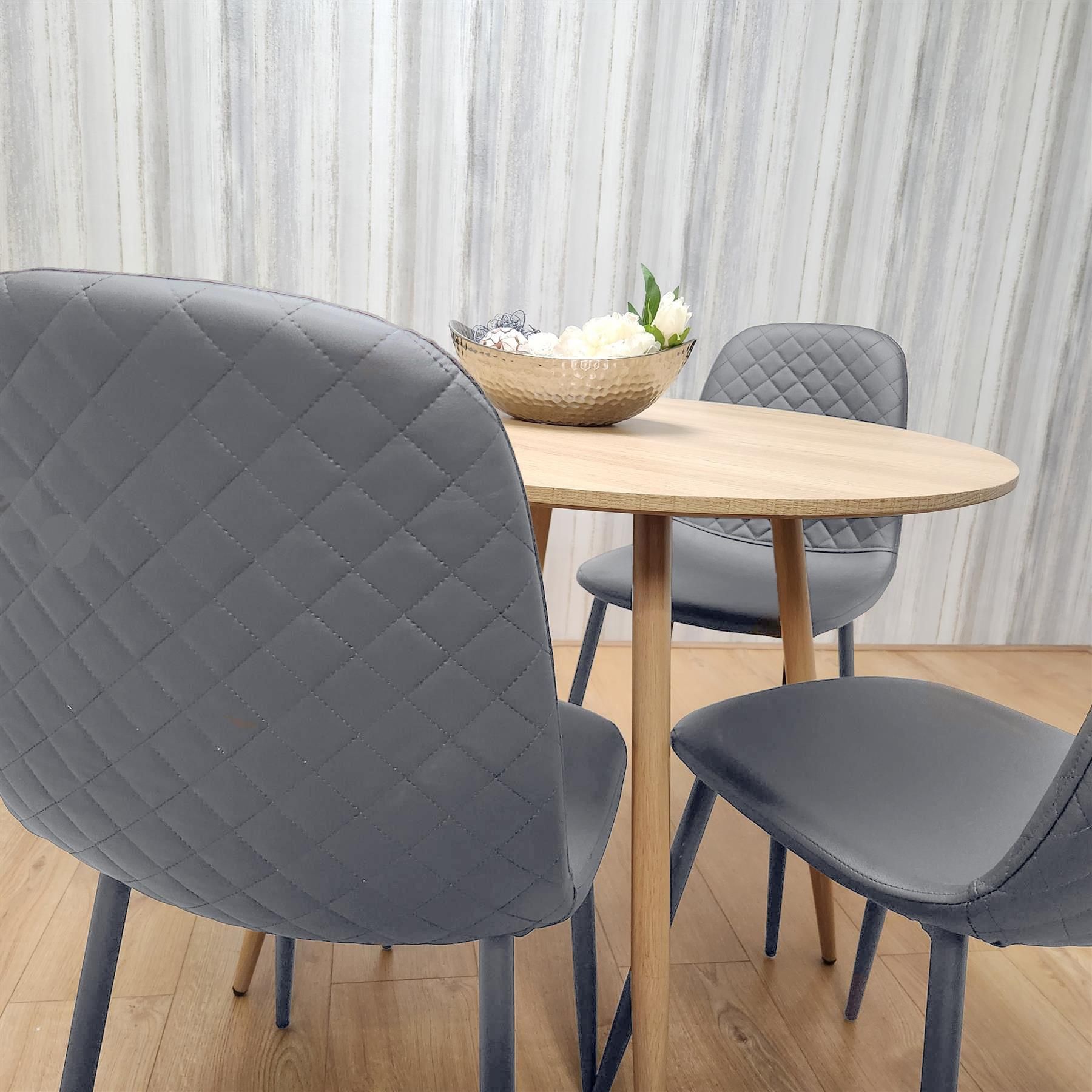 KOSY KOALA Beige Dining Table Set with Gem Pattern Chairs and Leather Upholstery