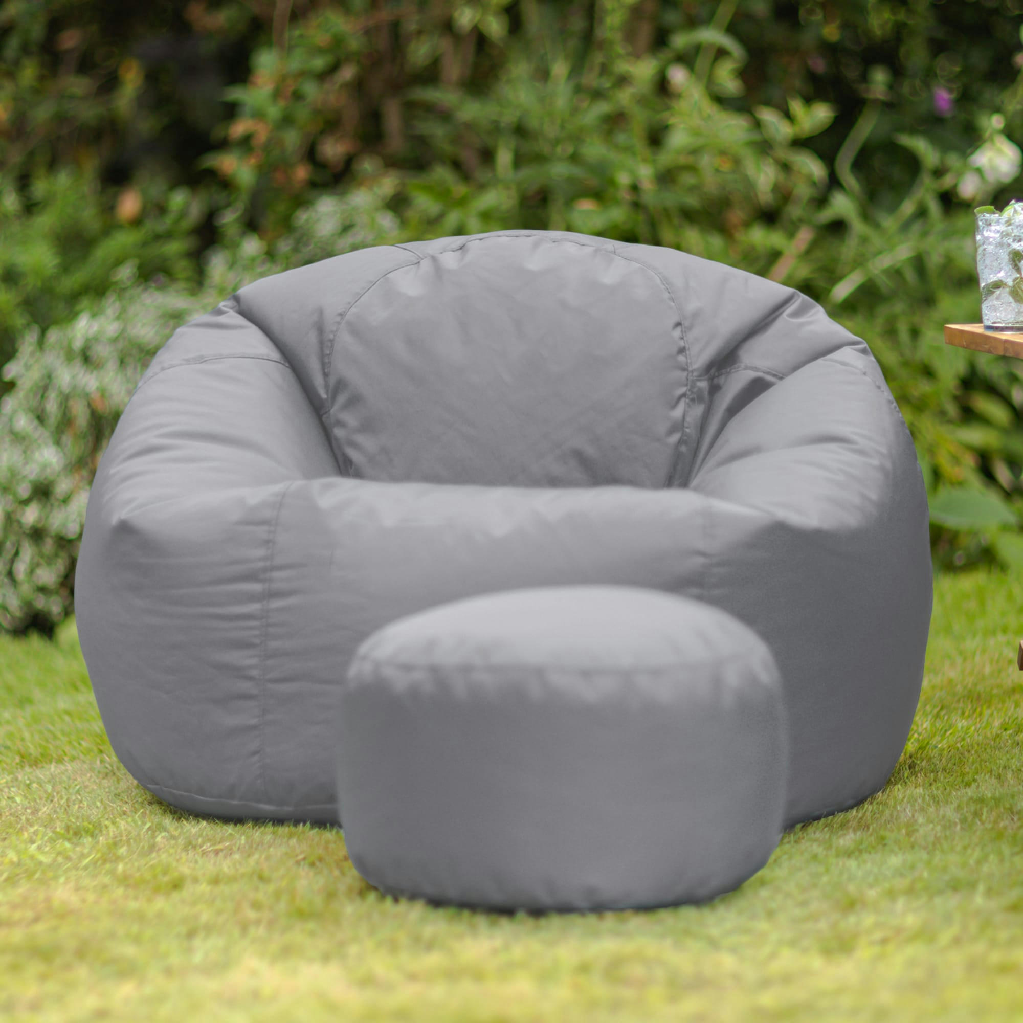 - Pouf extérieur avec repose-pieds gris clair