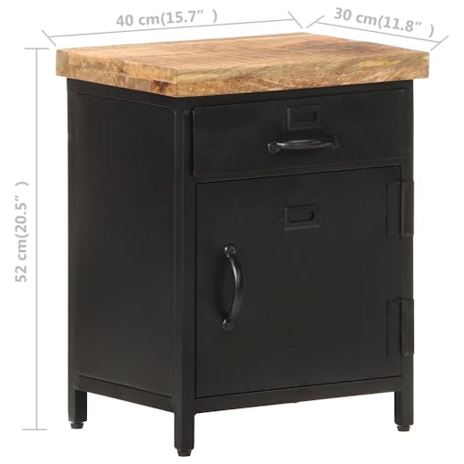NNEVL Bedside Cabinet 40x30x52 cm Rough Mango Wood