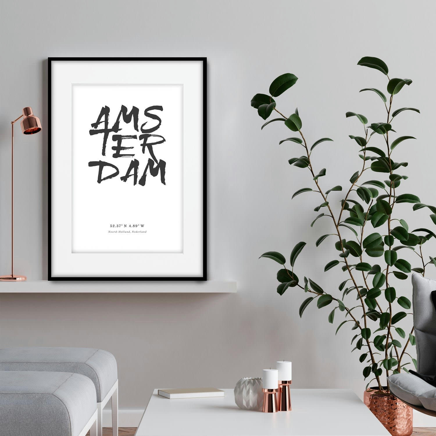 CIUDADES - Affiche avec cadre noir - Amsterdam - 30x40