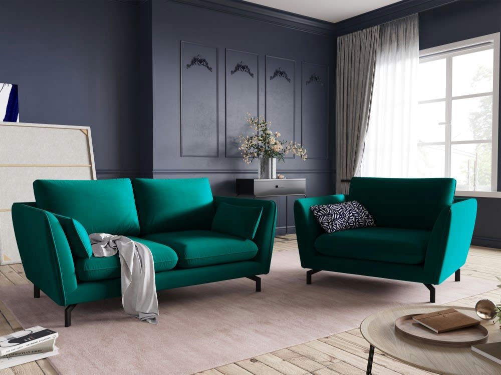 PODIUM - Canapé 2 places en velours pétrole