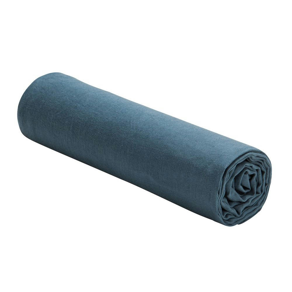 - Drap housse lin lavé bleu 160x200 cm