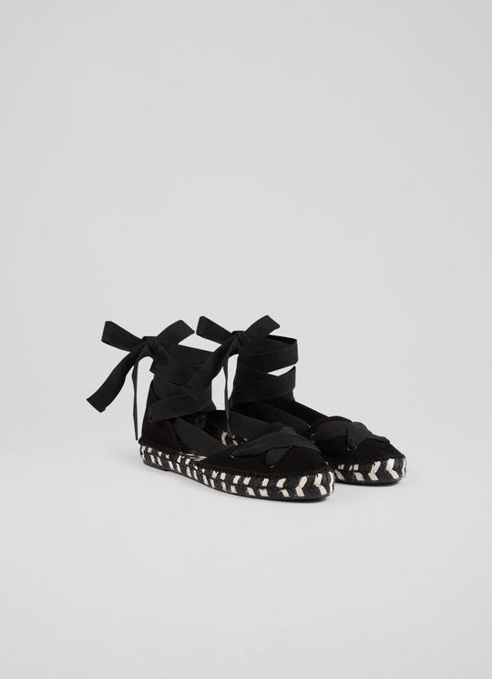 Adira Black Suede Crossover Strap Flat Espadrilles