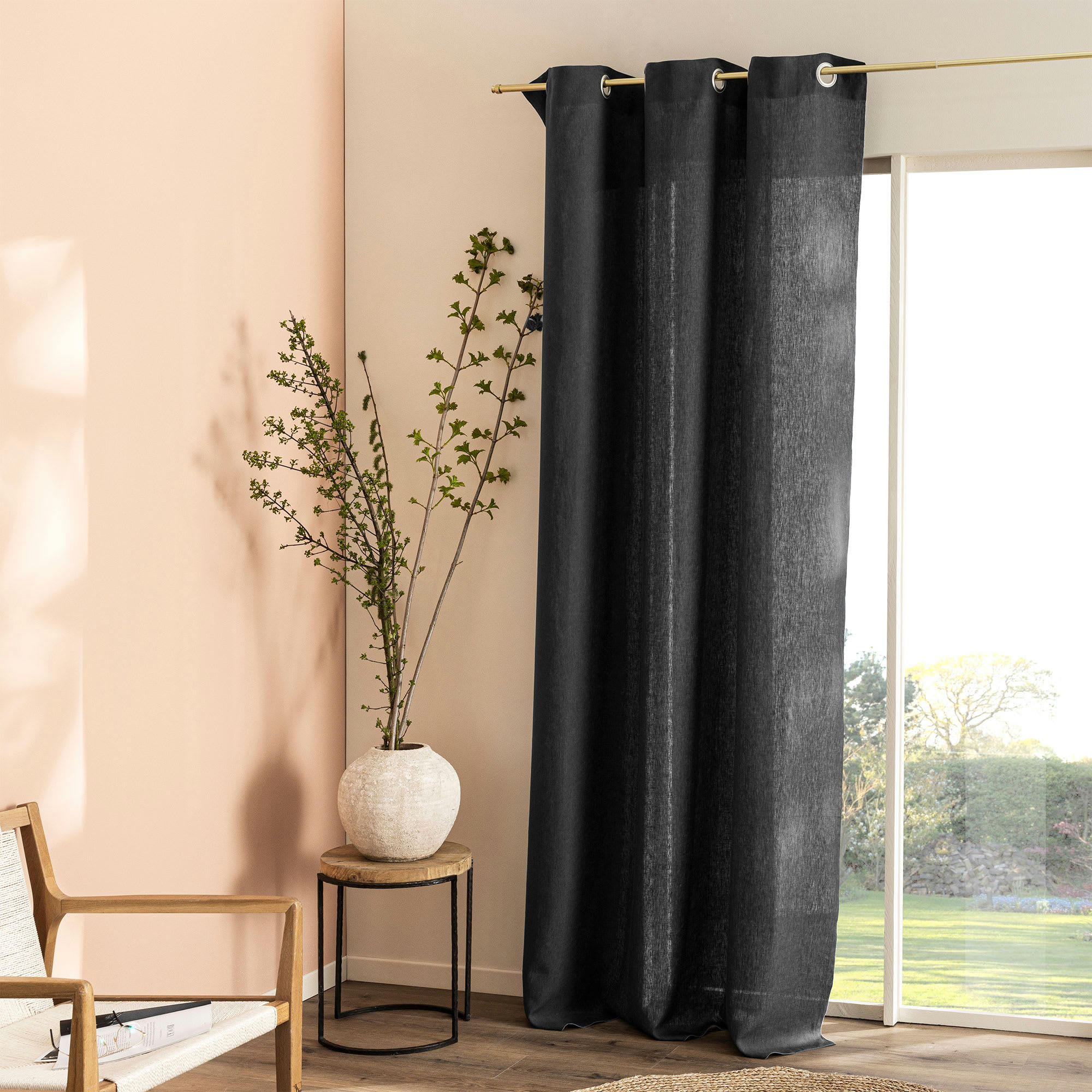 AUTOUR DU LIN - Rideau à œillets en pur lin lavé  150x280cm Anthracite
