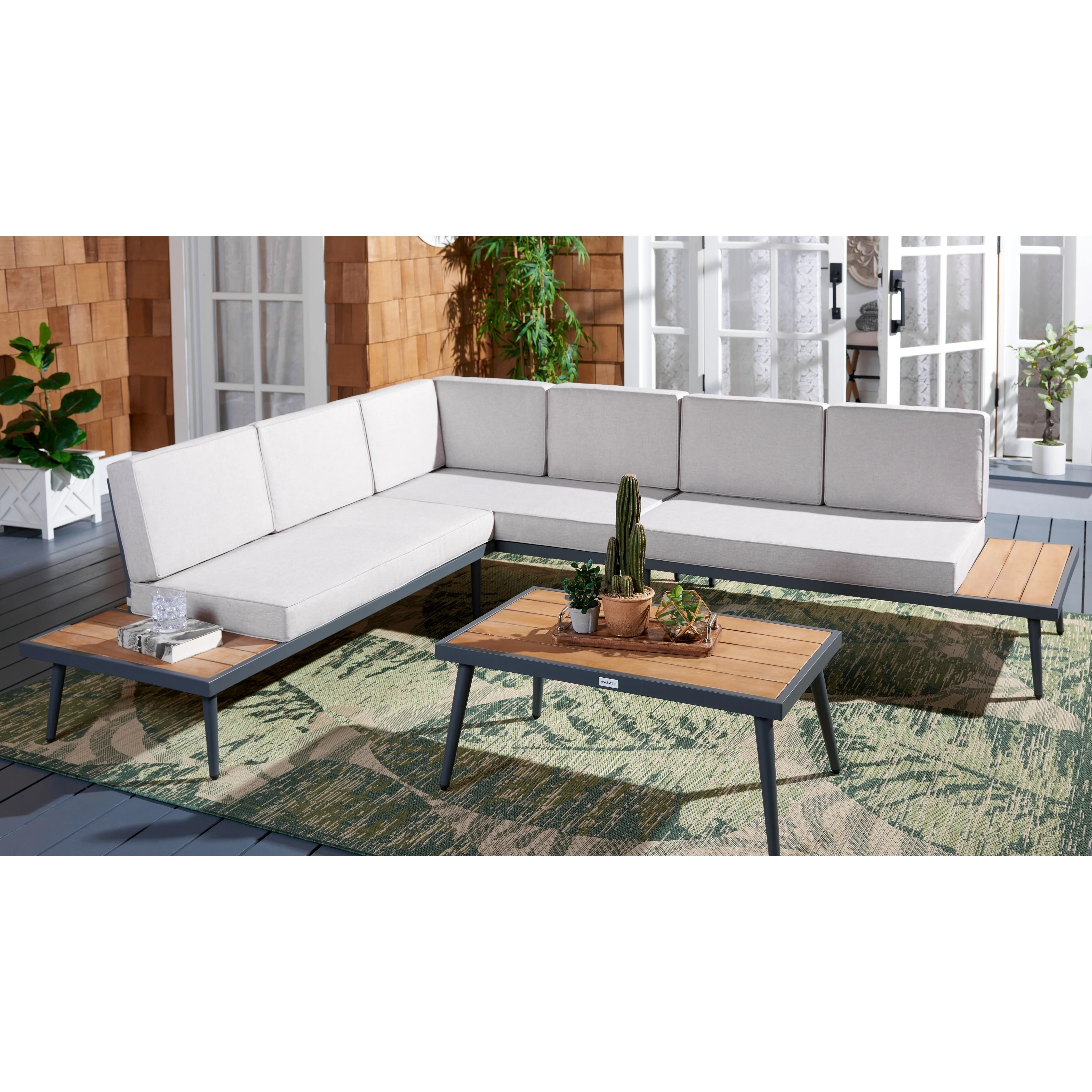 SAFAVIEH Outdoor Wendela Corner Living Set - 47W x 28D x 38H