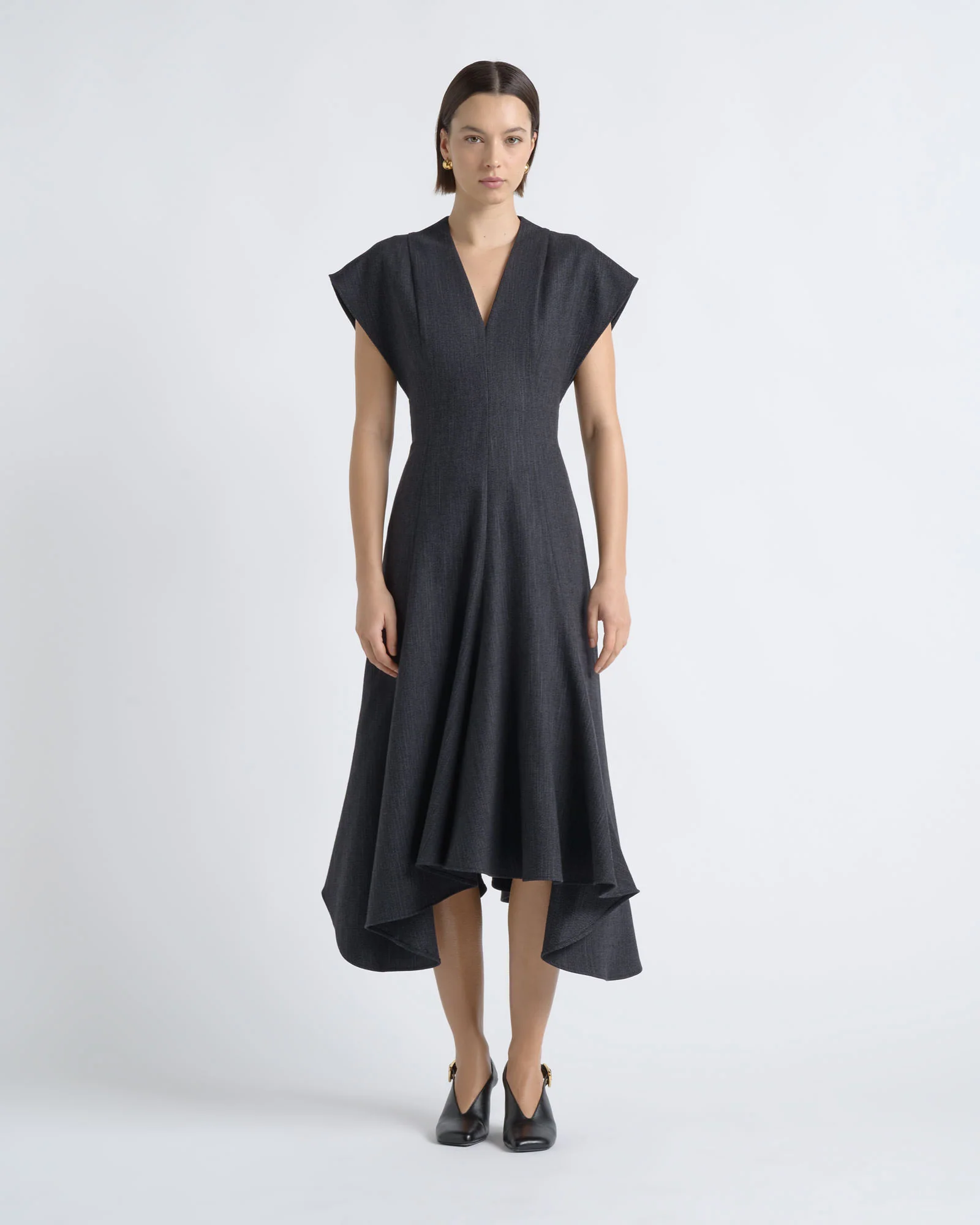 V-Neck A-Line Midi Dress