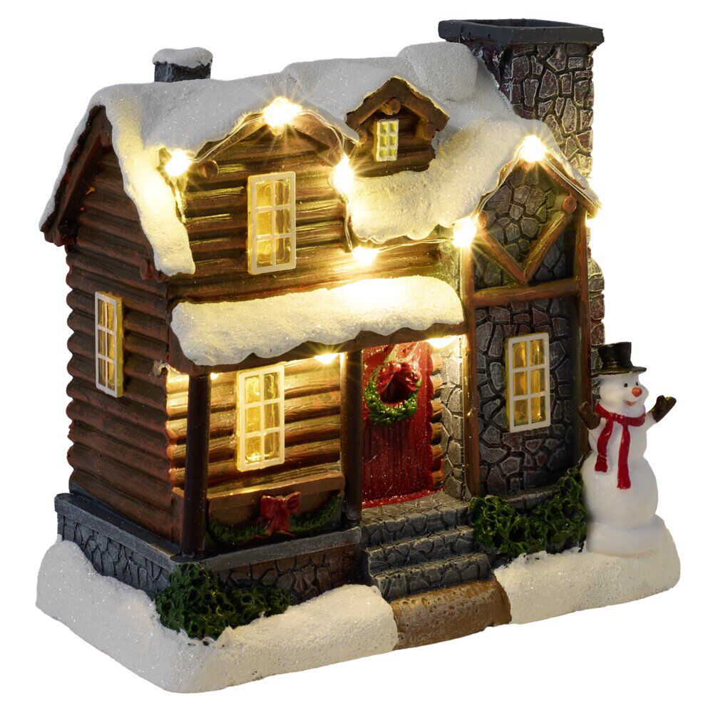 Village de No&euml;l LED animé scène fumée de cheminée 15x8xH13cm