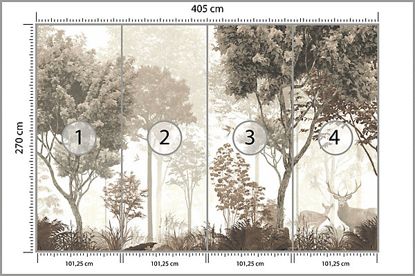 Papier Peint Intissé Photo Pour Salon FORÊT Arbres Nature Rétro 405cm x 270cm
