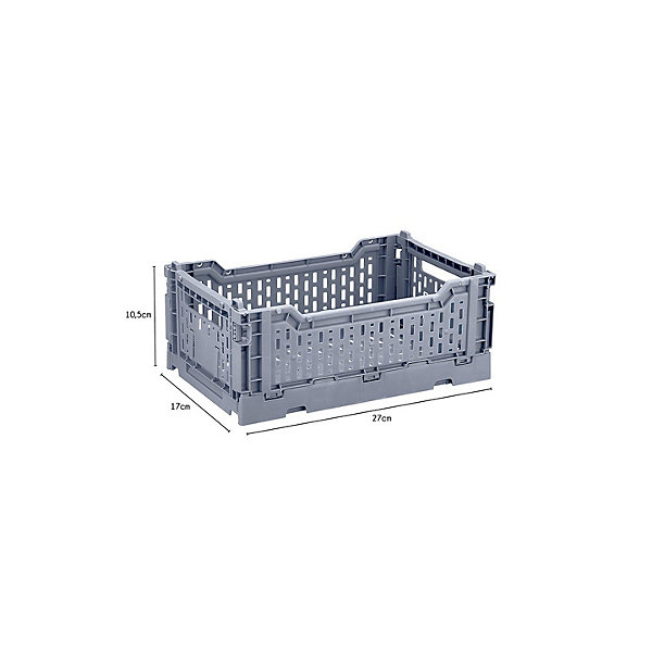 Lot 4 caisses de rangement pliables plastique gris 27 x 17 x 10,5 cm