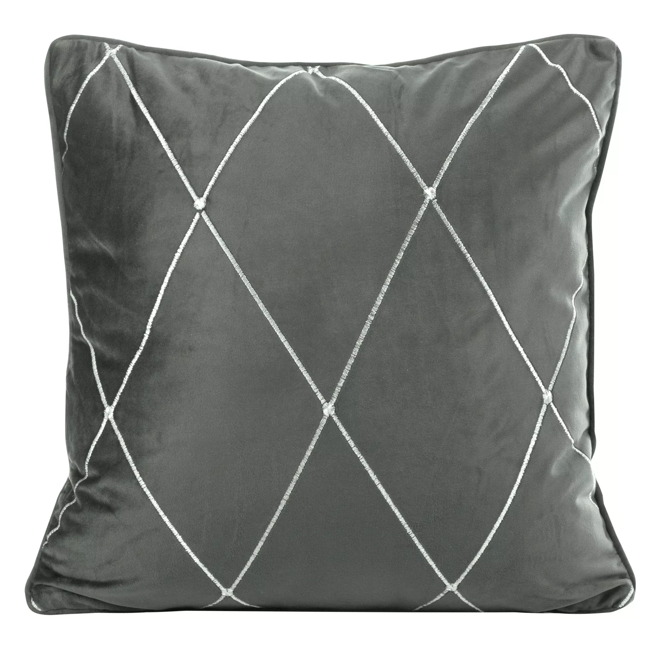 Poszewka na poduszkę 45x45 cm welwetowa, stalowo srebrna zdobiona haftem w romby oraz wypustką na brzegach MARGO PIERRE CARDIN