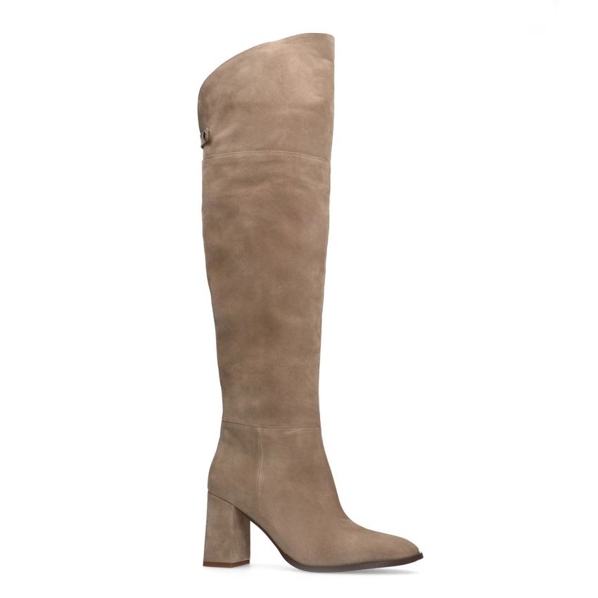 Manfield Beige suède hoge laarzen met hak