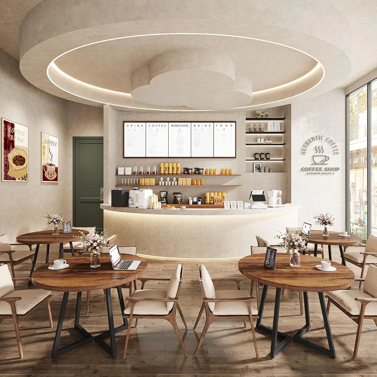 31.5 Inches Industrial Round Dining Table Dinner Table with Metal Base