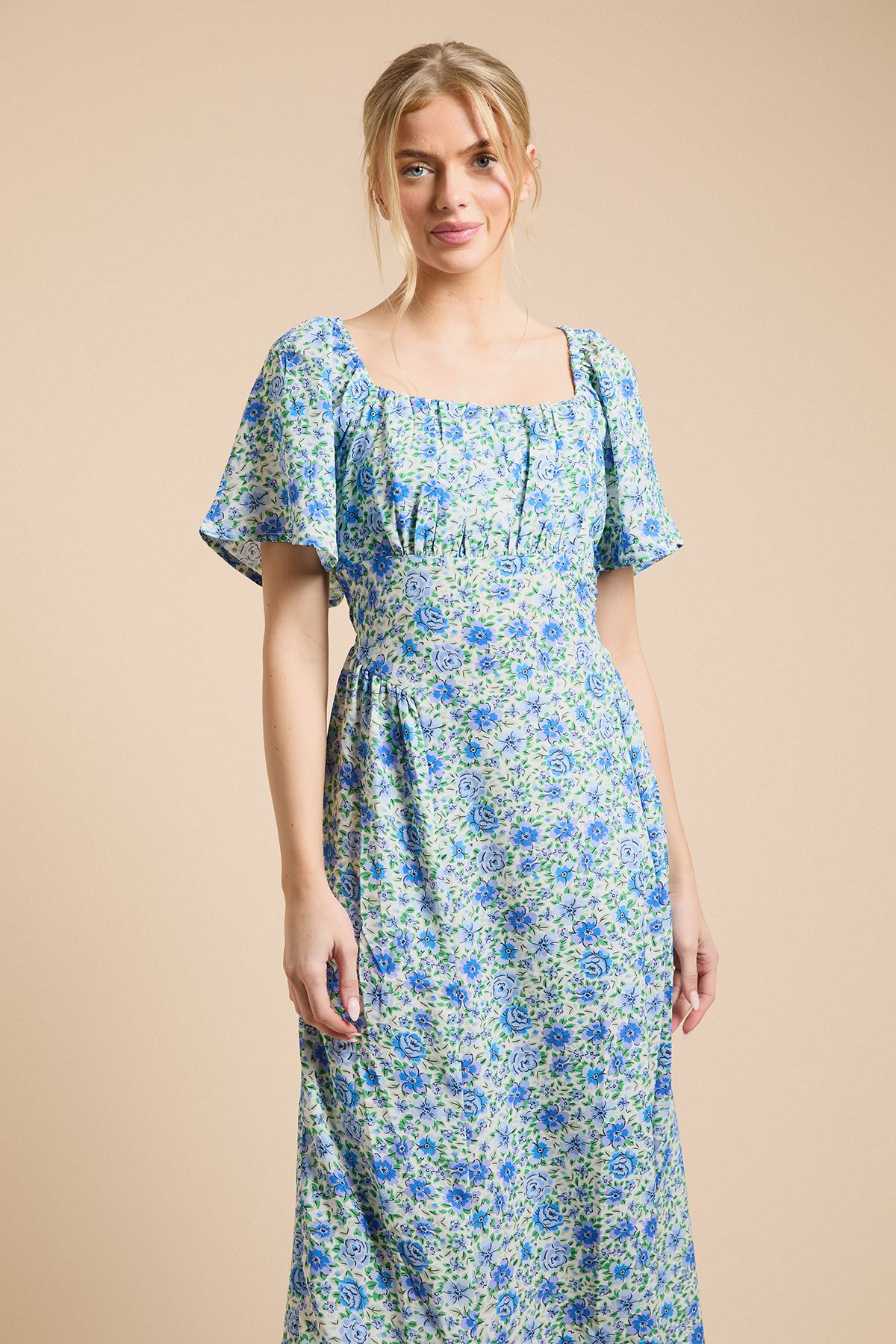 Dorothy Perkins Angel Sleeve Full Skirt Printed Midi Tea Dress