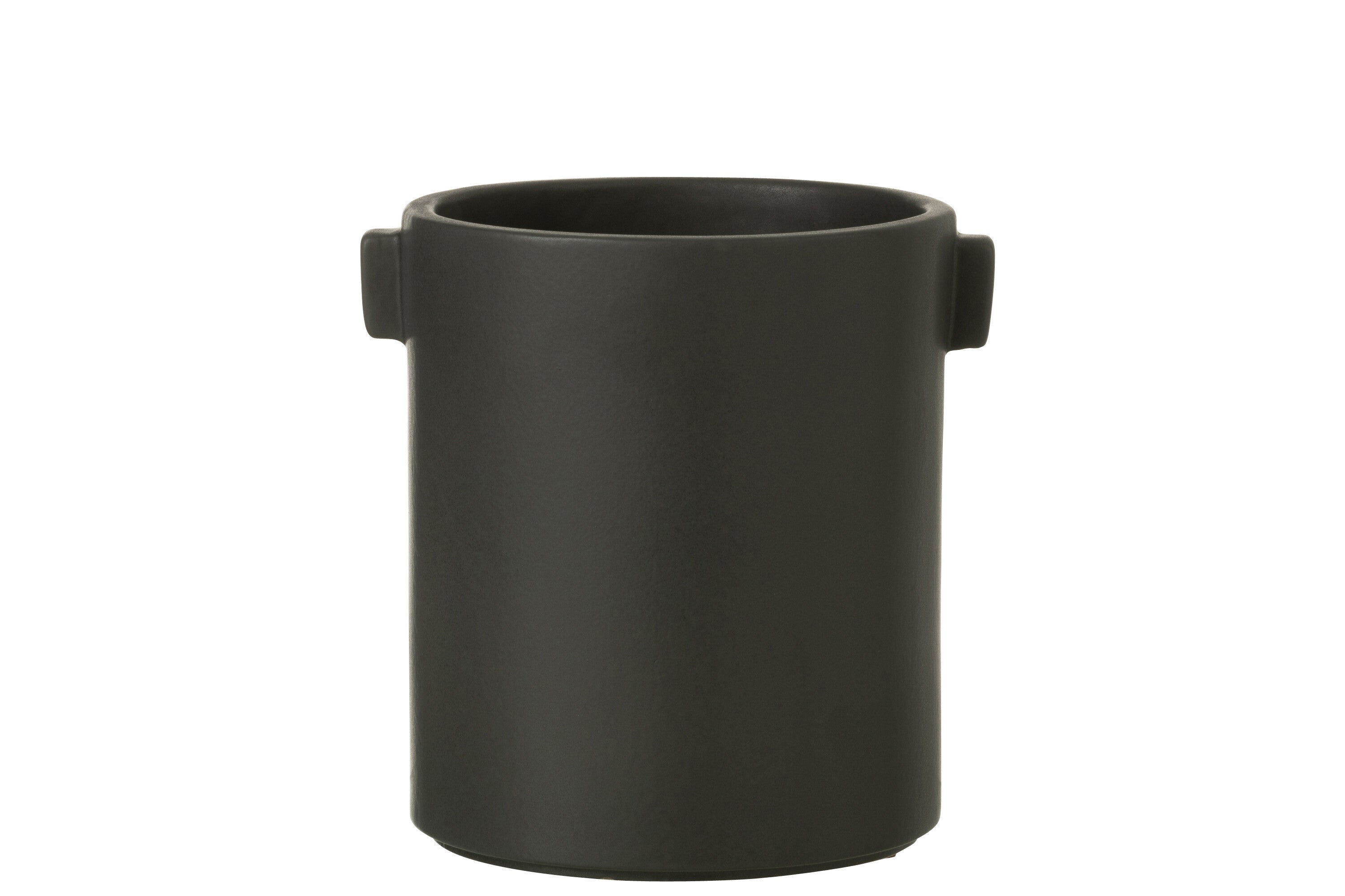 J-Line bloempot Handvat Steengoed - keramiek - zwart - Ø 14 cm