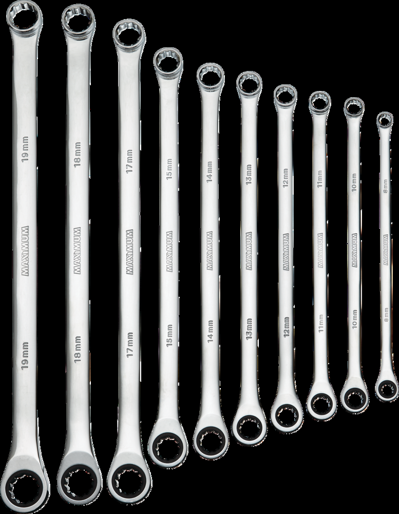 MAXIMUM Extra-Long Box-End Ratcheting Wrench Set, Metric, Nickel-Chrome Plating, 10-pc