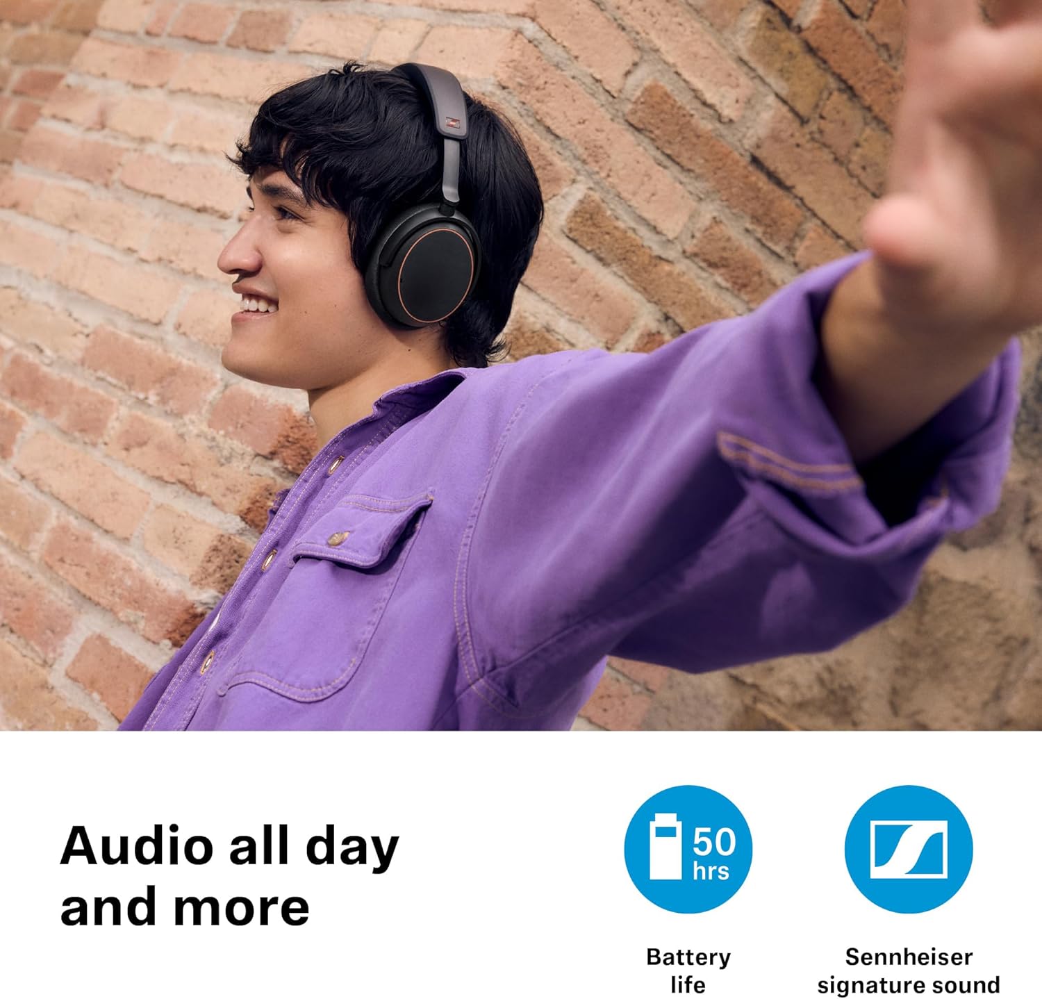 Sennheiser ACCENTUM Wireless Bluetooth Headphones - 50-Hour Battery Life  Audio  Hybrid Noise Cancelling (ANC)  All-Day Comfort and Clear Voice Pick-up for Calls  Black/Copper