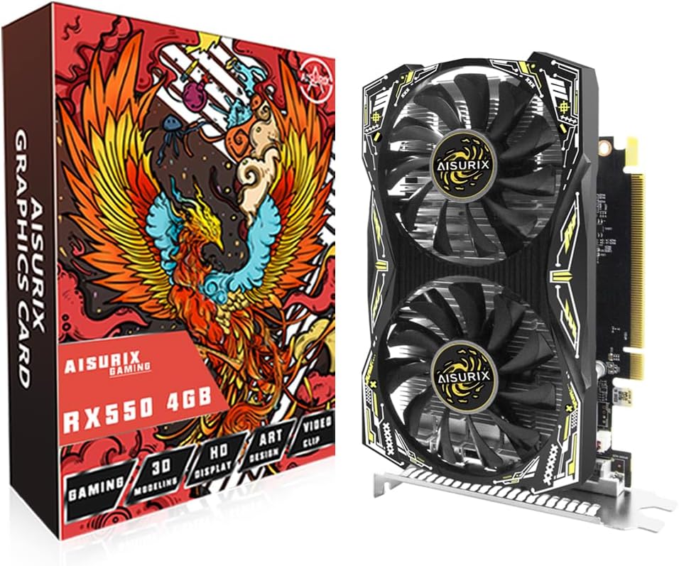 AISURIX RX 550 4GB Graphics Card GDDR5 128Bit Computer Video Card with HDMI/DVI Ports DirectX 12 PCI Express 3.0 X8 GPU Graphics Card for Gaming PC