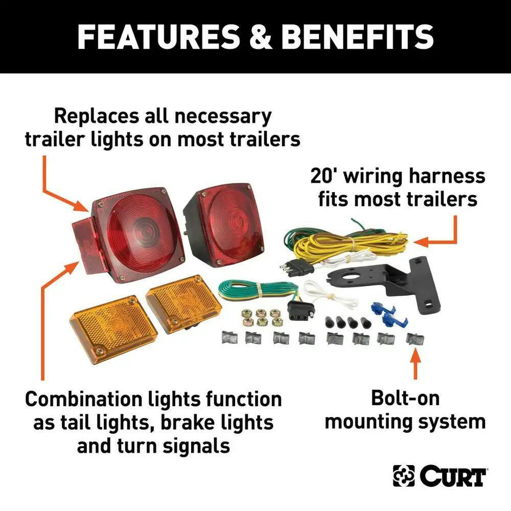 CURT Bolt-On Mounting Trailer Light Kit for Width Under 80-in
