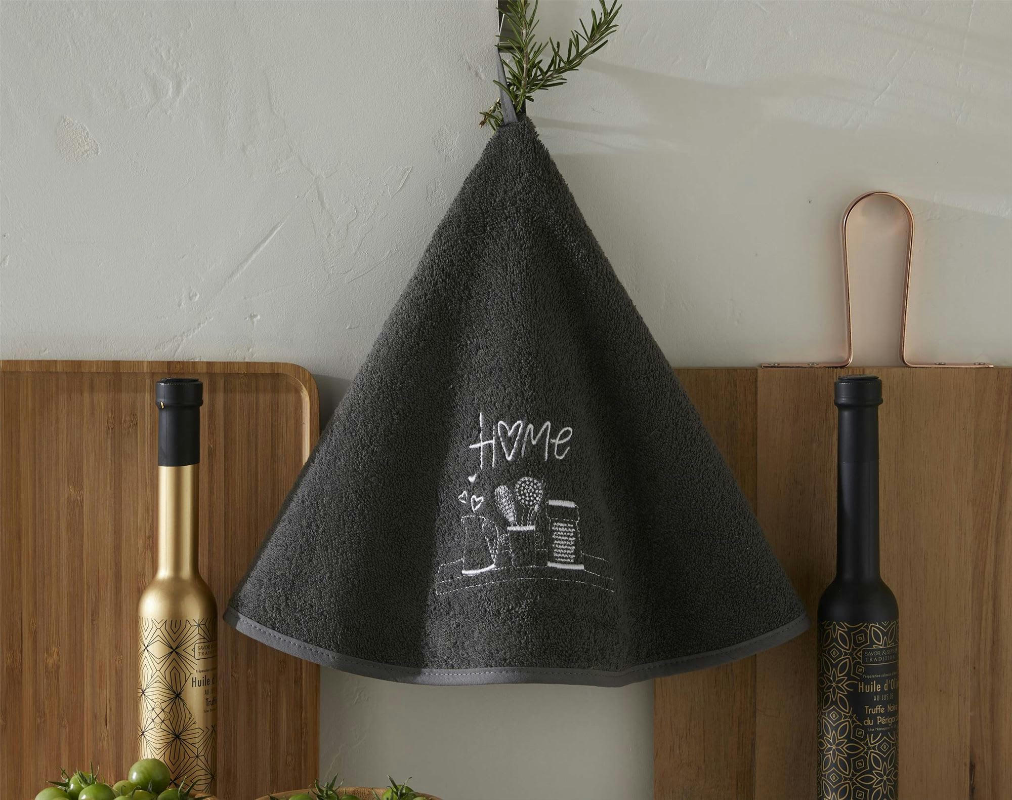 HOMY - Essuie-mains rond D.60 gris anthracite en coton